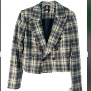 Tommy Hilfiger women’s blazer jacket NWT cream brown plaid sz 6